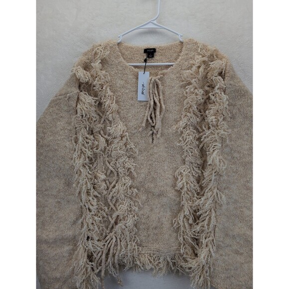 NASTY GAL Knitted Fringe Long Sleeve Pullover Lace Up Front Sweater NWT Large - Picture 3 of 10